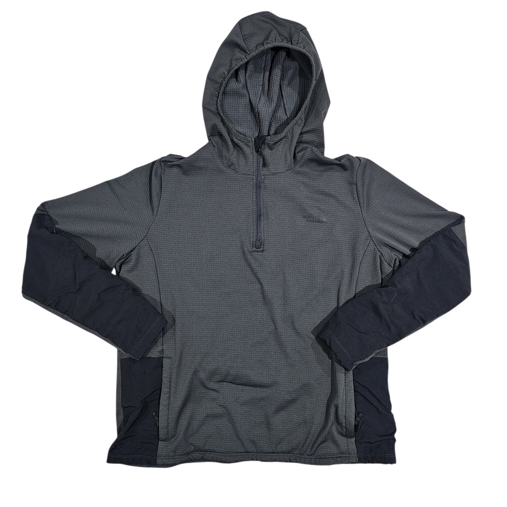 The North Face Womens XL Gray 1/4 Zip Grid Fleece Hoodie Pullover Activewear